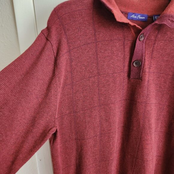 Alan Flusser Mens Burgundy Button-Collar Sweater Pullover Long Sleeve M 100% Cot - Picture 3 of 8